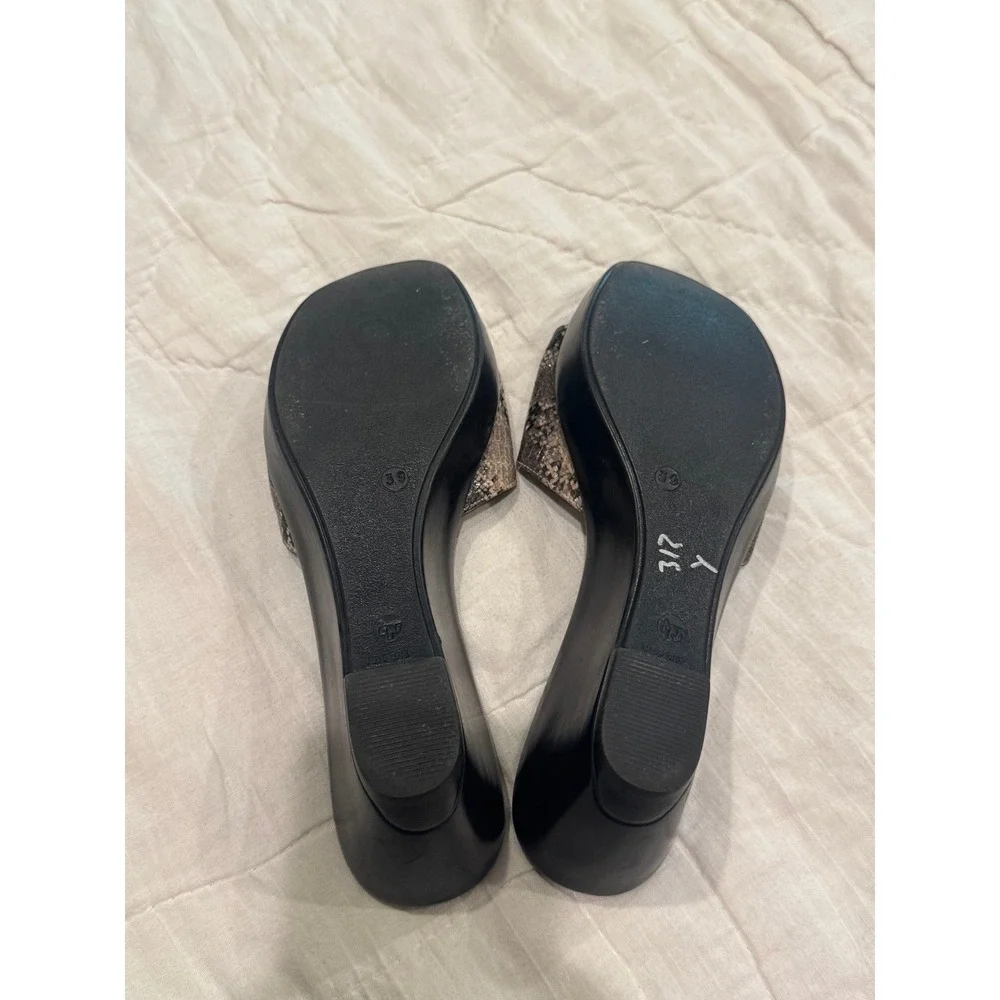 Athena Alexander Womens 8 Black Faux Snakeskin Platform Wedge‎ Slide Sandals